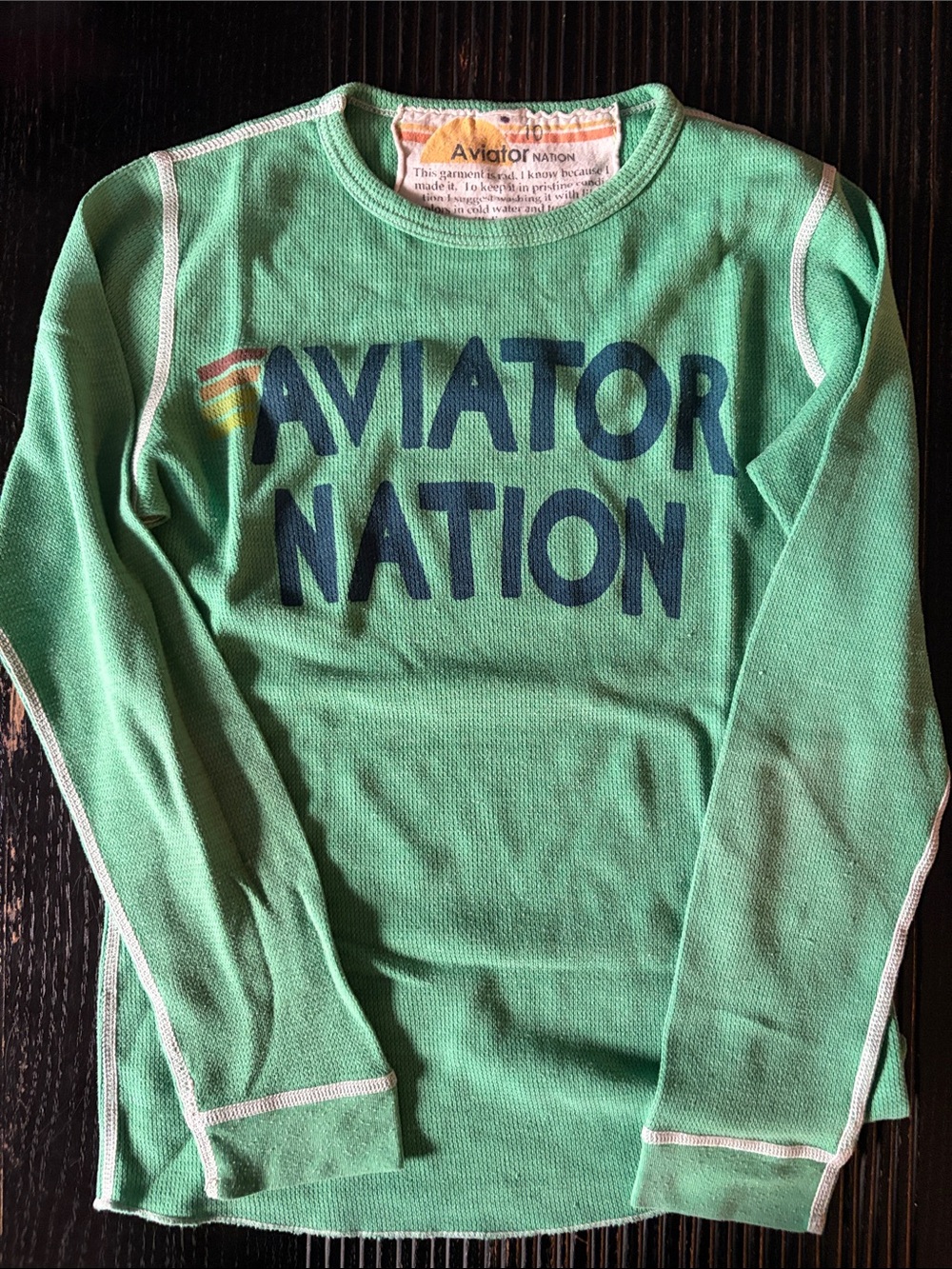 Aviator Nation Mint Green Waffle Thermal with Navy Logo